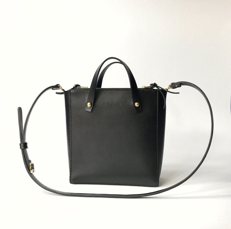 Zemoneni 之 五千元以下的小确幸 高级黑 手拎肩背包 - 侧背包/斜挎包 - 真皮 黑色