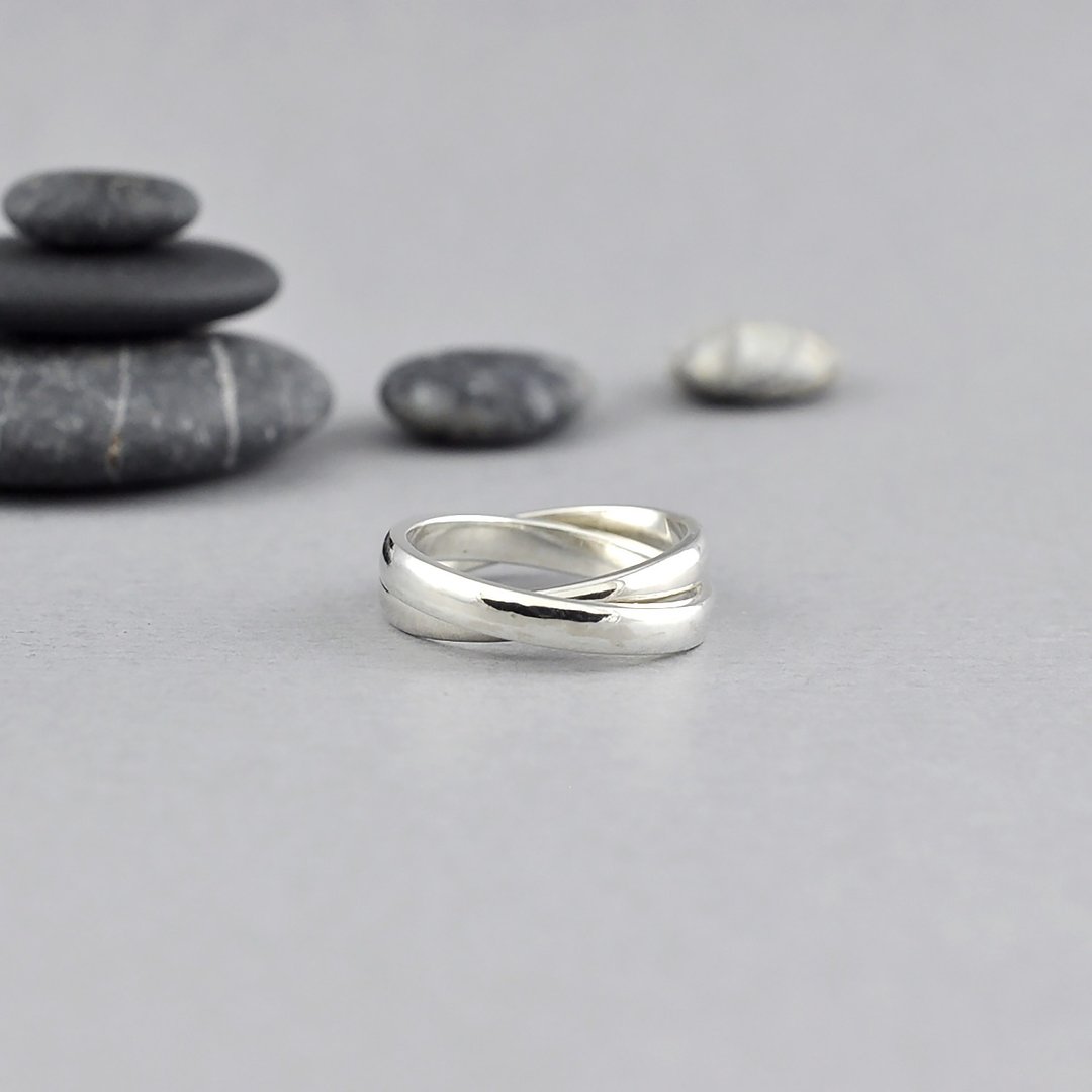 双环戒指 925纯银 Men's jewelry - 戒指 - 纯银 银色