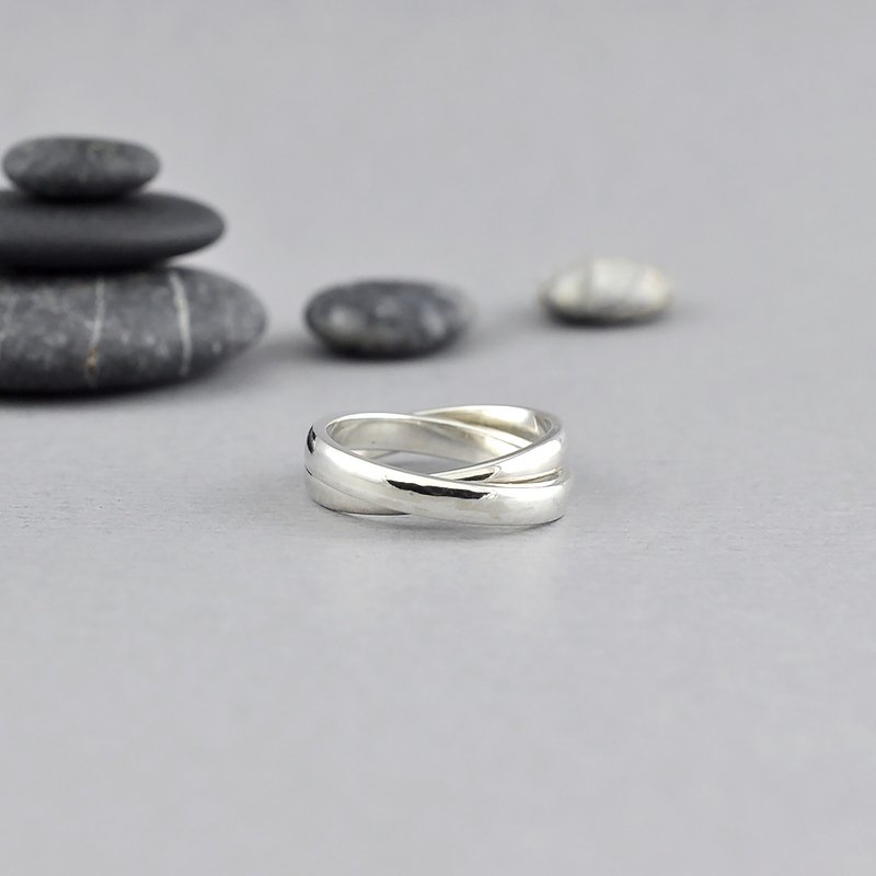 双环戒指 925纯银 Men's jewelry - 戒指 - 纯银 银色
