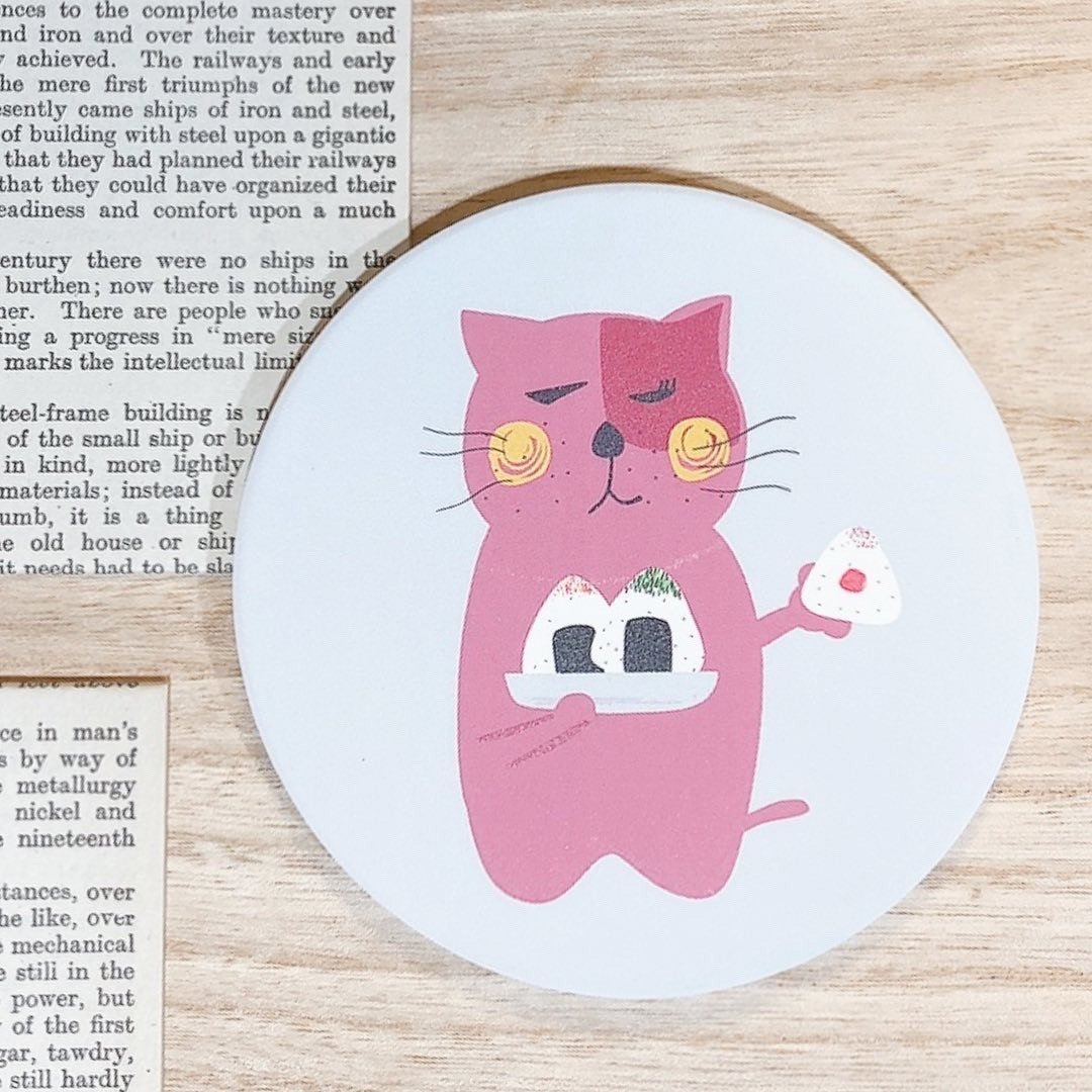 羞羞猫爱吃饭团 硅藻土陶瓷吸水杯垫 - 羞羞猫插画原创设计 - 杯垫 - 陶 