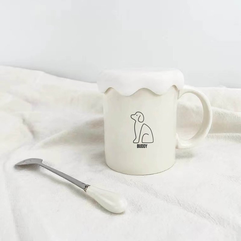 定制化马克杯 大容量牛奶陶瓷杯 可爱带盖带羹燕麦杯 可定制礼品 - 咖啡杯/马克杯 - 陶 白色