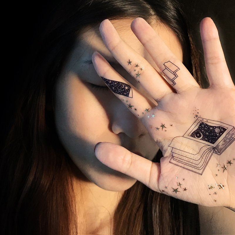 探索星空-2入紋身貼紙 原創手繪設計 - 纹身贴 - 纸 蓝色