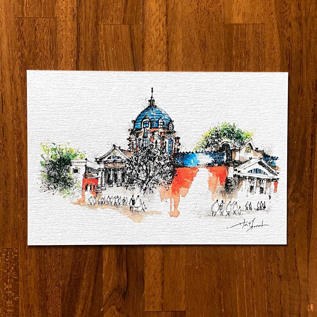 枯枝笔速写 台南景点 司法博物馆 水彩 插画 手绘明信片 - 卡片/明信片 - 纸 