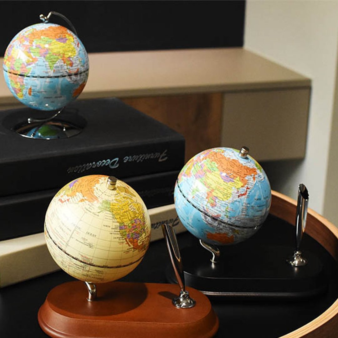 SkyGlobe 3.75寸图笔插木质底座地球仪-英文版/共2款 - 摆饰 - 其他金属 银色
