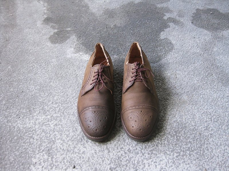 ~后菜园~古着 浅棕色横饰德比鞋(尺码男款42-43号可穿) - 男款牛津鞋/乐福鞋 - 真皮 咖啡色