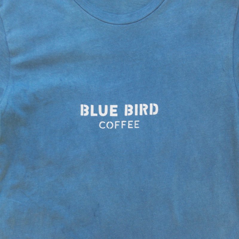 Indigo dyed indigo dye organic cotton --BLUE BIRD COFFEE TEE - 中性连帽卫衣/T 恤 - 棉．麻 蓝色