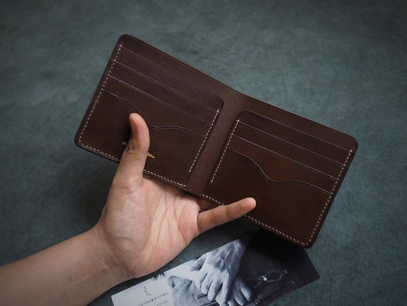 纯手工牛皮多卡位钱包短夹皮夹 颜色款式可定制化 订制刻字礼物 - 皮夹/钱包 - 真皮 咖啡色
