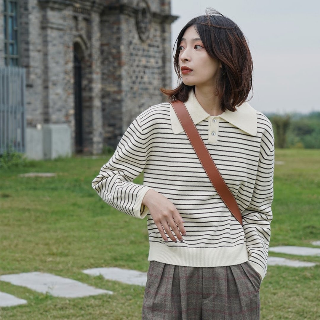 条纹针织衫上衣|针织衫|秋冬款|晴纶|Sora-608 - 女装上衣 - 其他人造纤维 