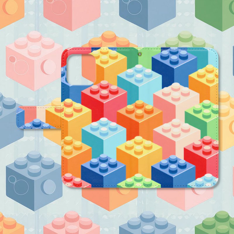 多彩方块游乐园笔记本型智慧型手机保护壳 [2] 兼容于所有 iPhone 和 Android 型号，高品质类型 - 手机壳/手机套 - 真皮 多色