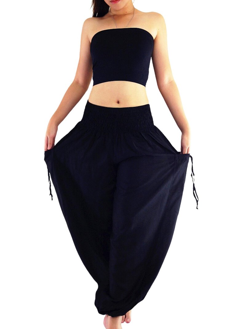 黑色伦裤，女款裤子，阿拉丁裤，嫘萦材质，长裤，松紧腰 - 男士长裤 - 其他材质 黑色