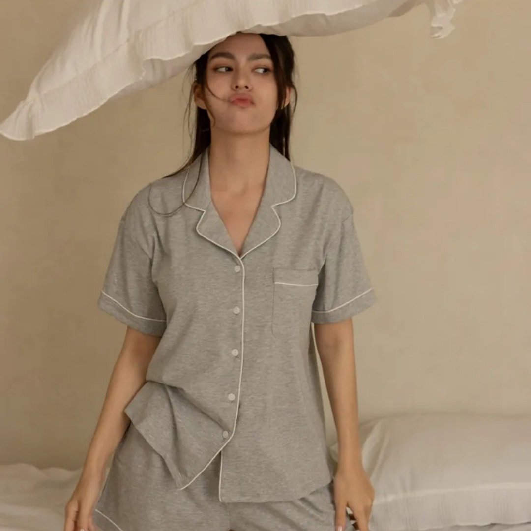 想睡好觉莫代尔棉情侣套装-晨雾灰 女装 - 居家服/睡衣 - 棉 银色