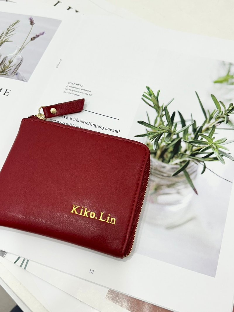 【定制化礼物】L型短夹 零钱包 皮夹 生日 情人节 英文名字烫金 - 皮夹/钱包 - 防水材质 