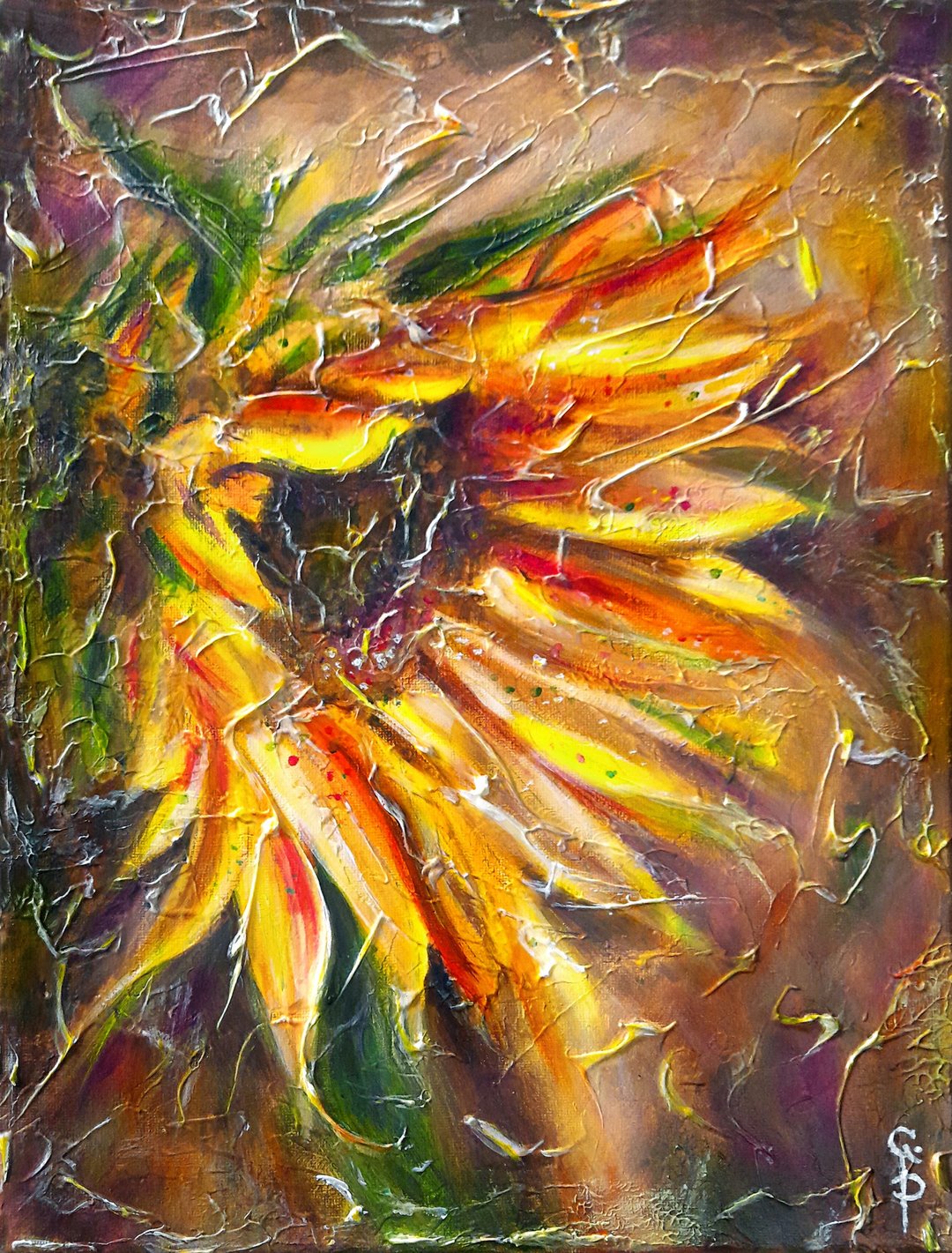 向日葵画花油画原创艺术品抽像画布上的花卉艺术 - 墙贴/壁贴 - 其他材质 黄色