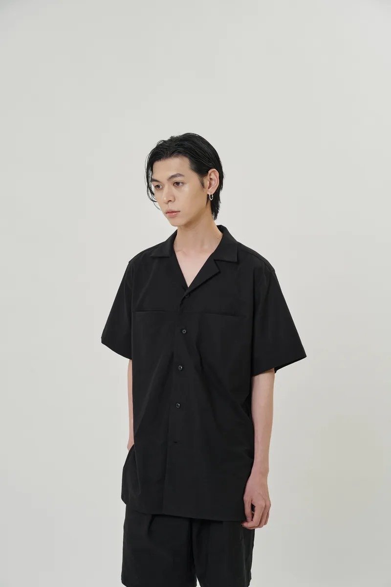 宽版国民领衬衫 - 男装衬衫 - 棉．麻 黑色