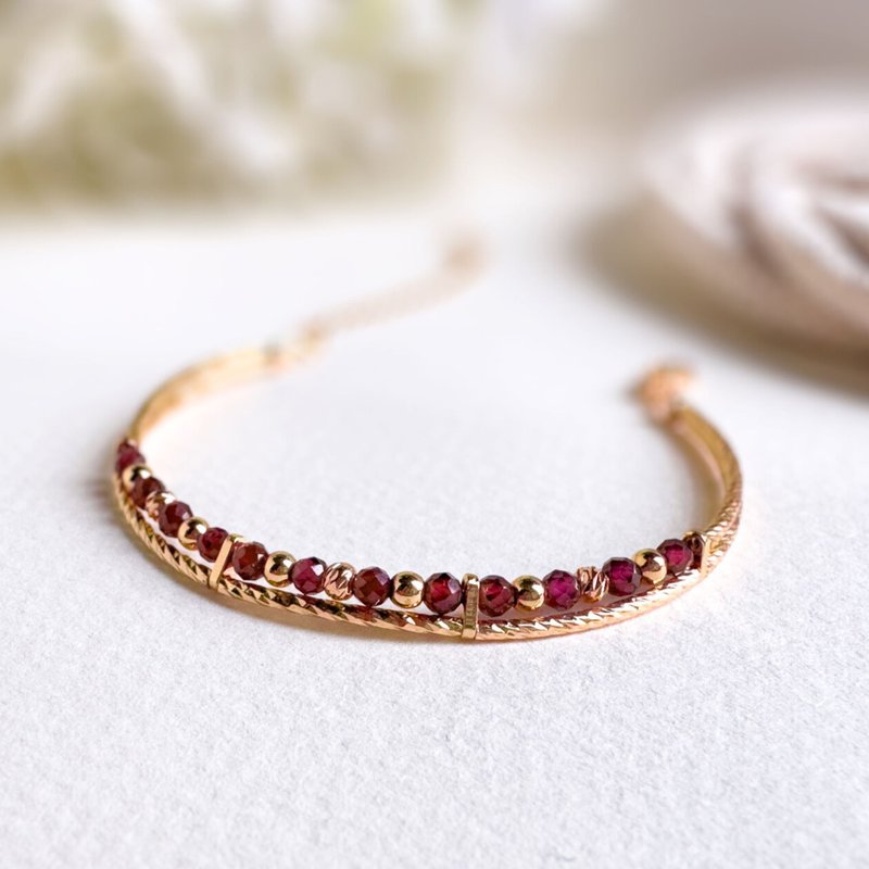 【一月生日石】石榴石 | 双层水晶手链 - 手链/手环 - 宝石 红色