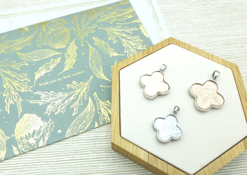 镍铁陨石幸运草造型坠饰-16mm银 - 项链 - 纯银 银色