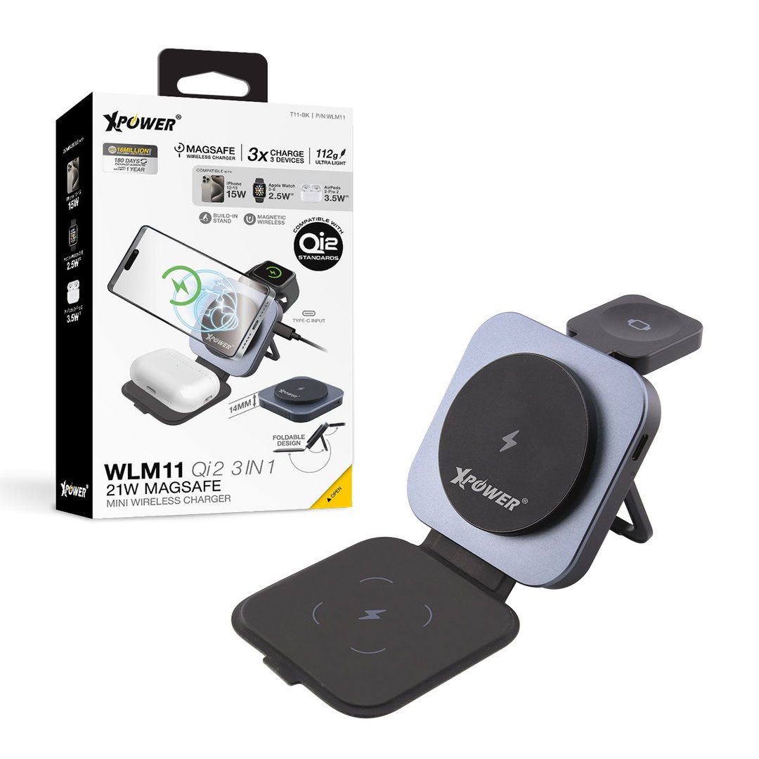 XPower WLM11 全球最薄全港首款QI2 3合1 MagSafe 21W无线充电座 - 手机充电及周边 - 其他金属 黑色