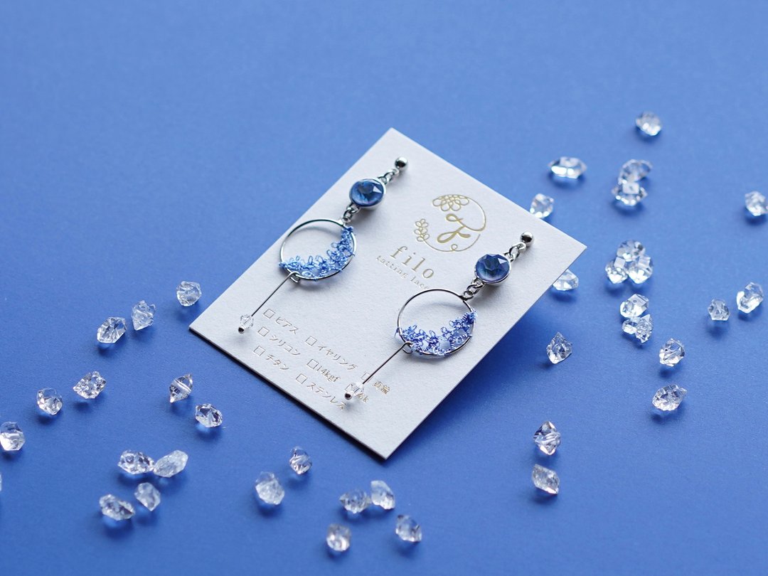 Moon Tears (Crystal Ocean Delight) Earrings / Earrings - 耳环/耳夹 - 其他材质 蓝色