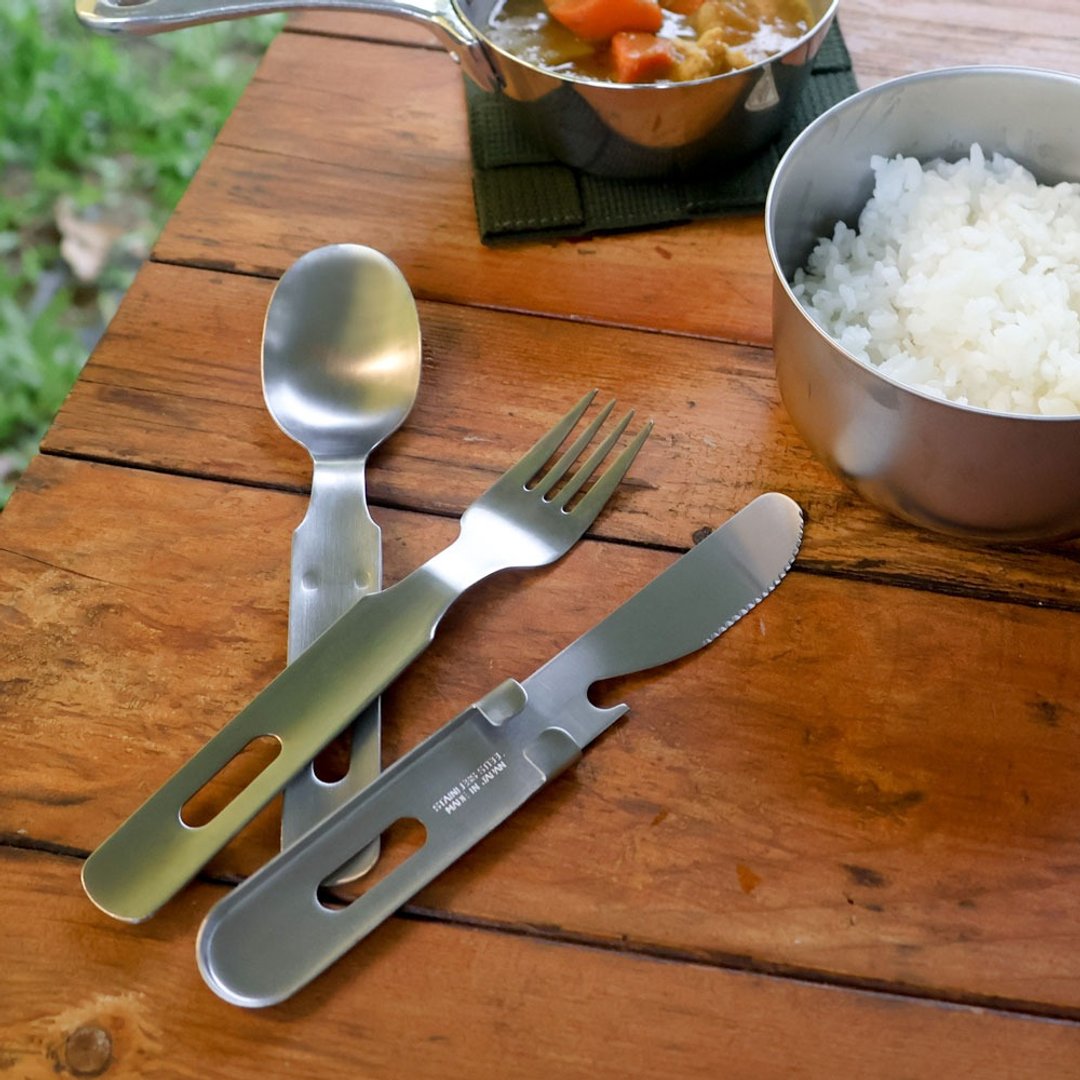日本【SALUS 佐藤金属】不锈钢露营SFK餐具组 - 餐刀/叉/匙组合 - 不锈钢 银色
