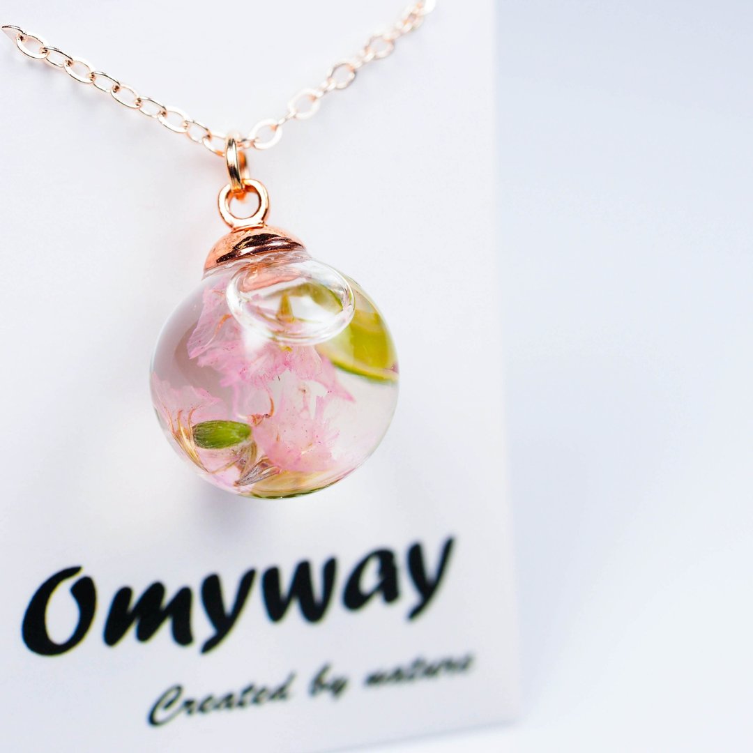 爱家作-OMYWAY手工制作粉红彩星浮游花玻璃球颈链1.4cm - 颈链 - 玻璃 白色