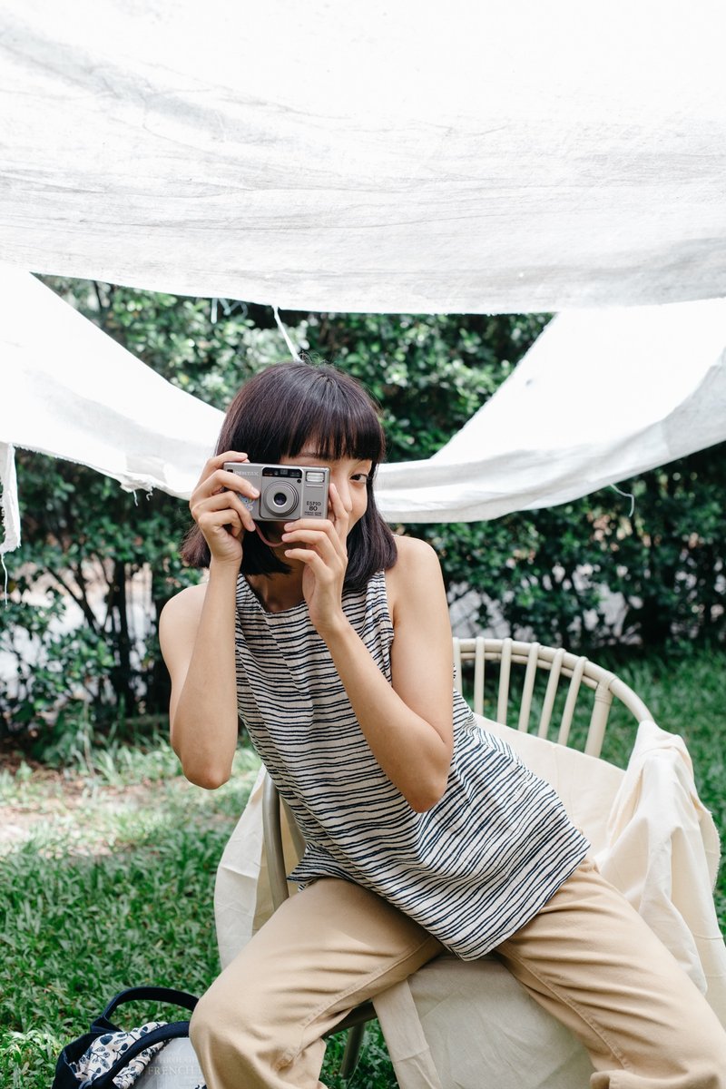 Mulmul striped tank top - 女装上衣 - 棉．麻 蓝色