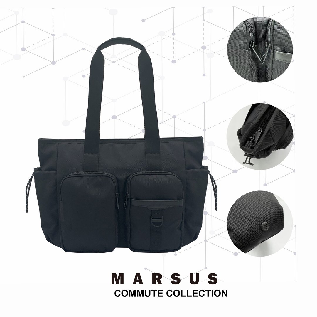 MARSUS COMMUTE TOTE 尼龙百搭防泼水手提托特包 / 防盗 - 手提包/手提袋 - 聚酯纤维 黑色