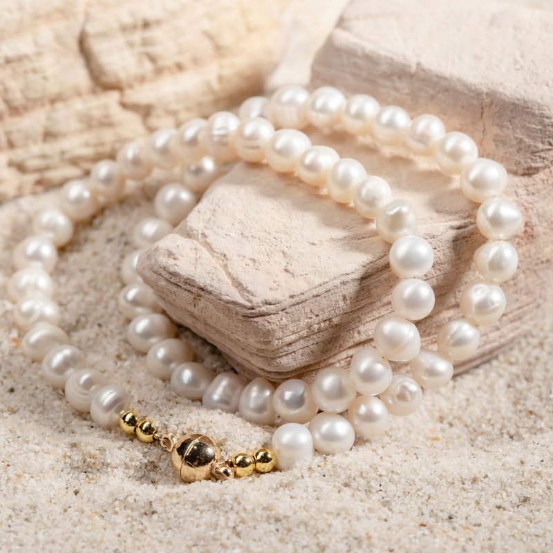 天然白色淡水珍珠项链 6-7mm 金色圆球扣 百搭优雅 圣诞节配饰 - 项链 - 珍珠 白色