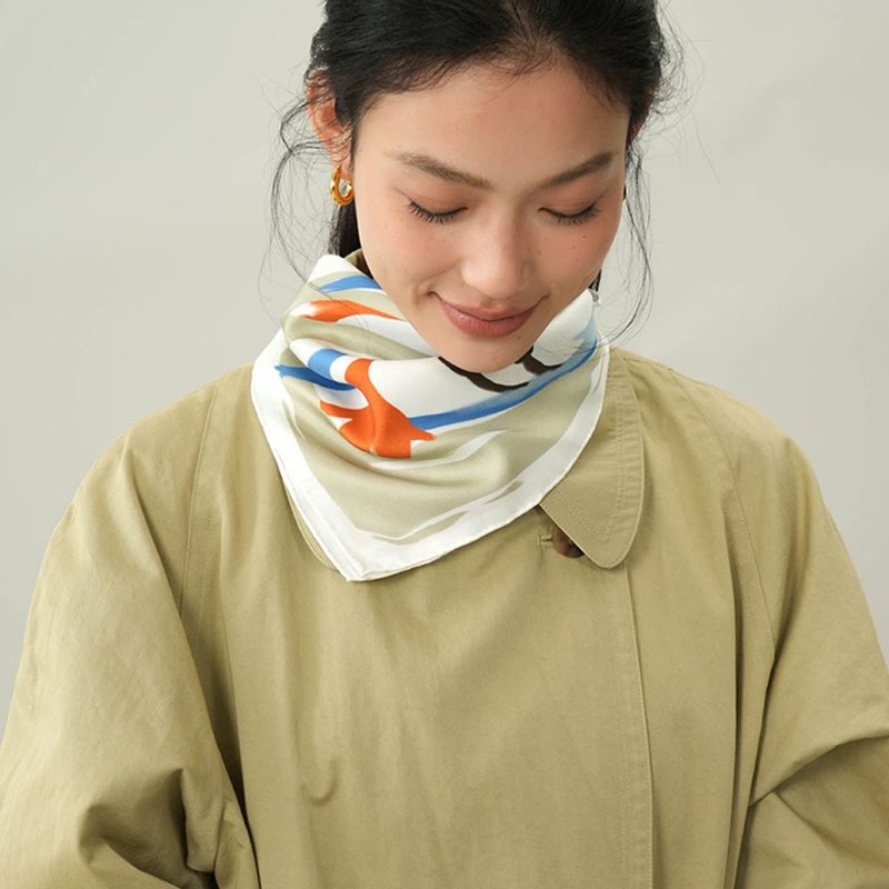 復古原創春日寫生簿真絲方巾 / 手繪法式百搭設計 / 春季多款可選 - 丝巾 - 丝．绢 多色