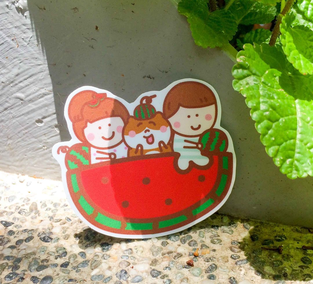 西瓜猫船の防水贴纸 (行李箱/笔电适用) Waterproof stickers - 贴纸 - 防水材质 黄色