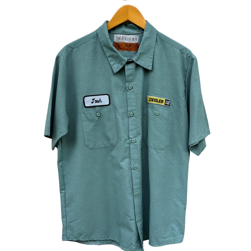复古 Red Kap 工业 Ziegler CAT 短袖工作衬衫制服 - 男装衬衫 - 棉．麻 绿色