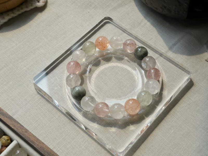 彩兔毛水晶手串 ・ 粉橙绿白混搭冰透兔 11mm | 孤品 - 手链/手环 - 水晶 粉红色