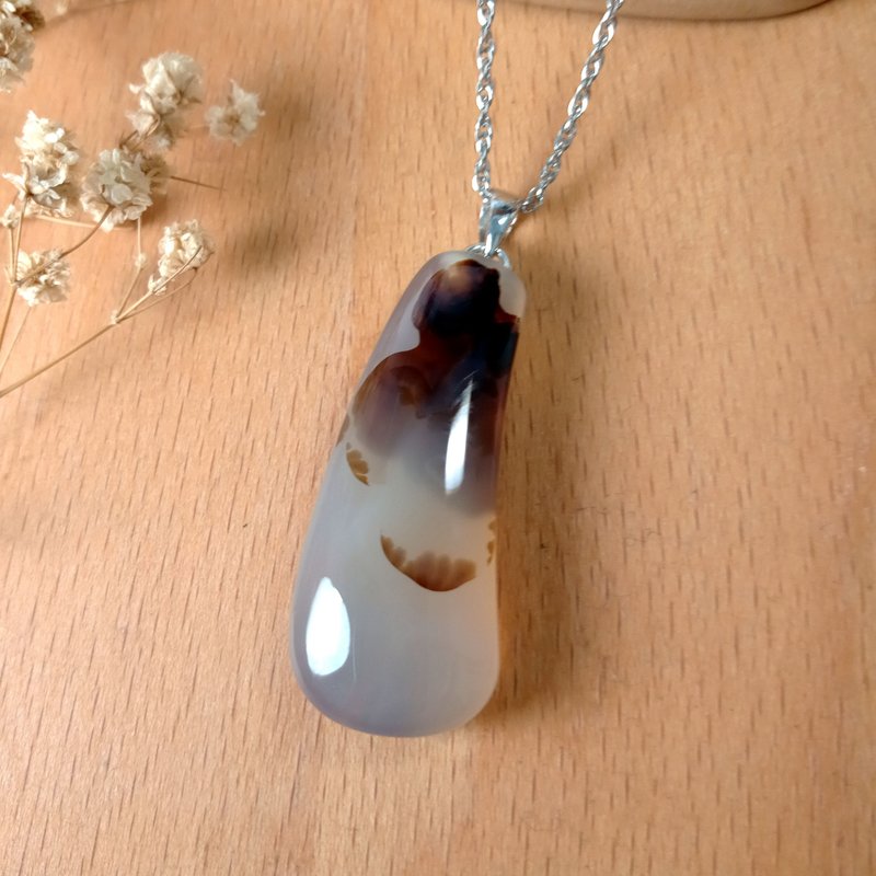 玉坠 简洁设计-意象天景 海洋玉髓/中性设计简单双面 - 项链 - 玉石 咖啡色