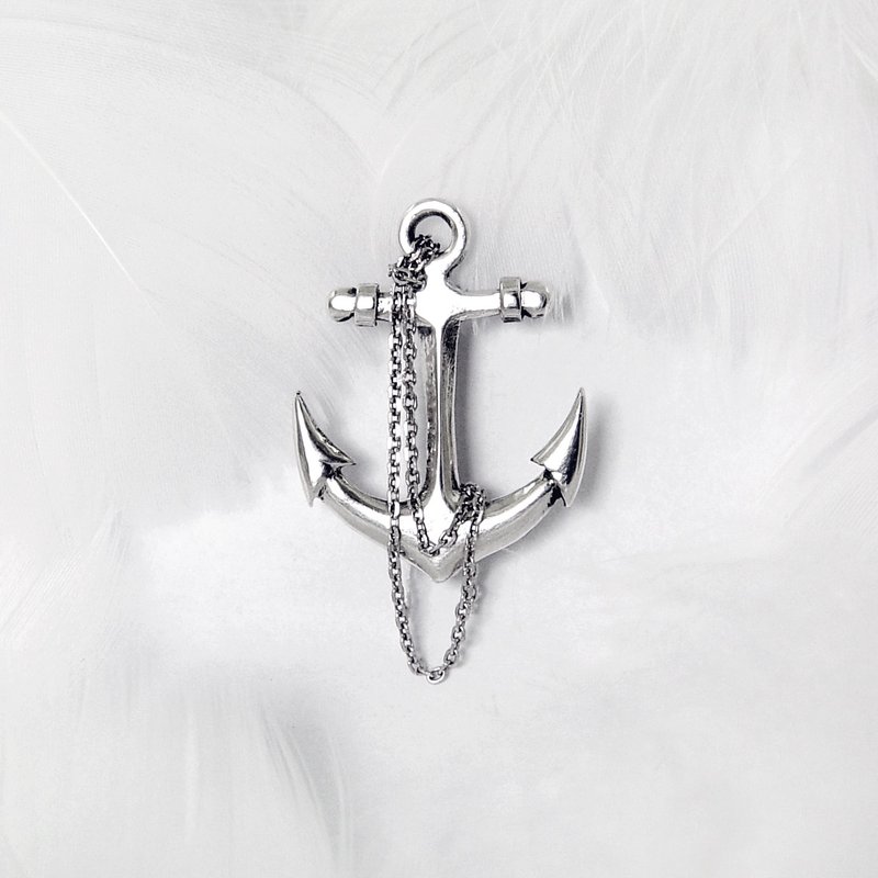 十字锚 / 925純銀胸針 - 胸针 - 纯银 银色