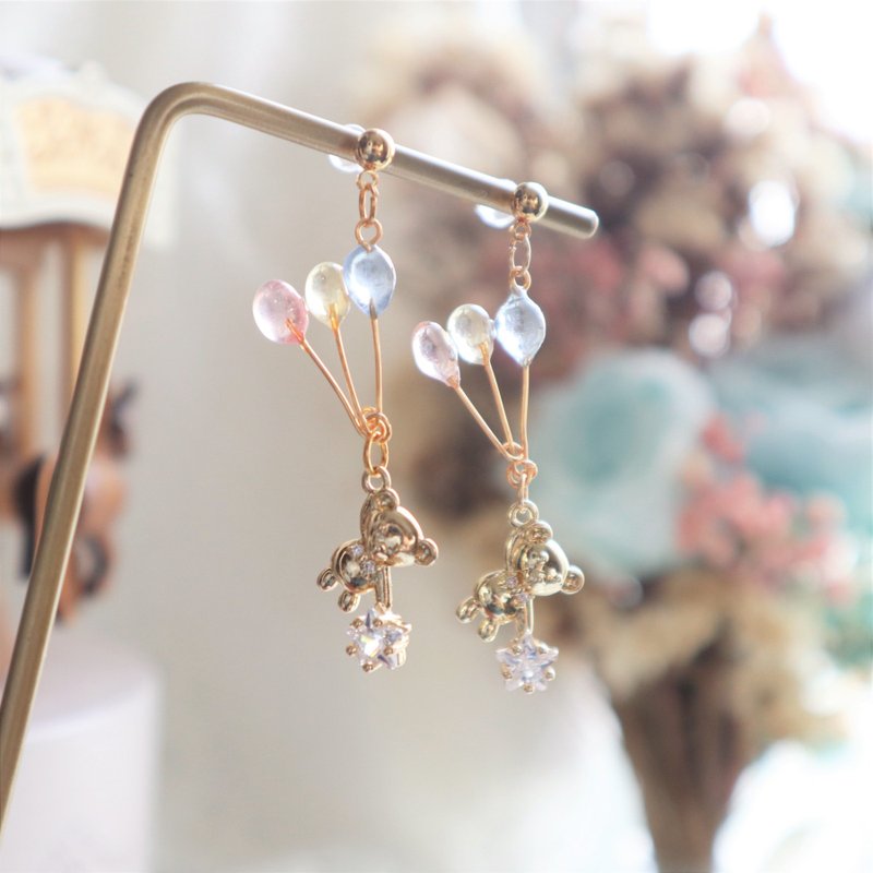 【甜美系列】飞天小熊 防敏感耳环 - 耳环/耳夹 - 其他金属 金色