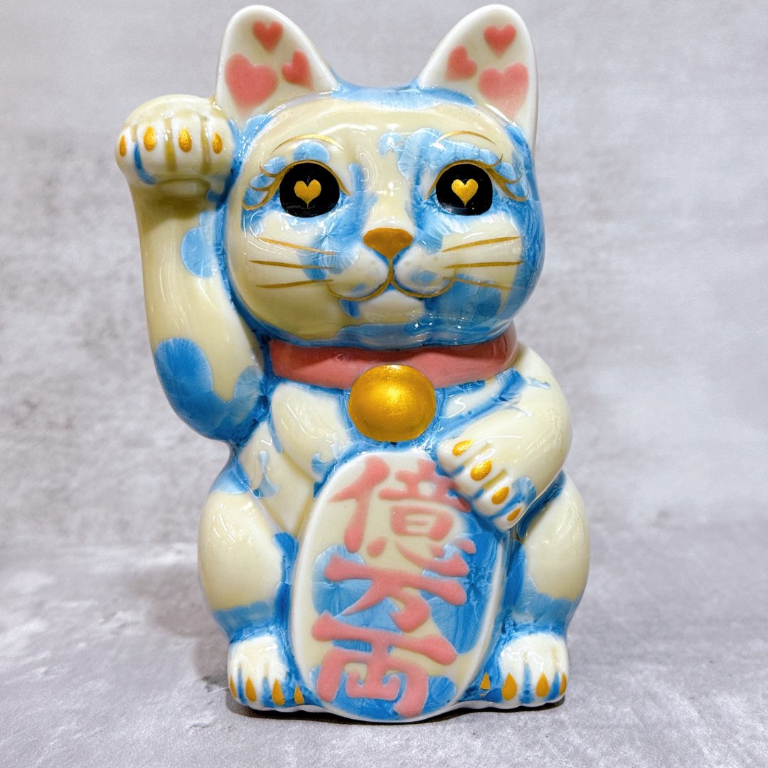 【缥晶亿喜】日本清水烧招财猫 | 花结晶 缥 - 亿万両 右 - 摆饰 - 瓷 蓝色