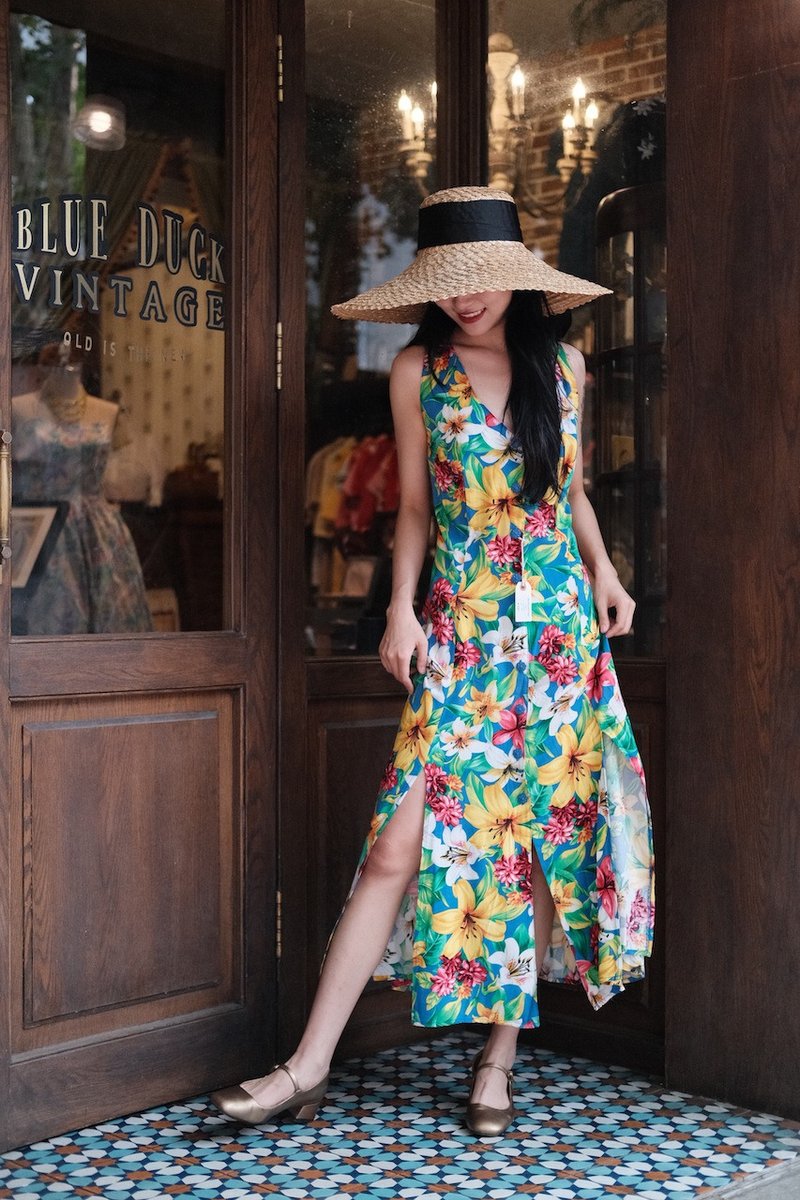 Vintage dress复古印花连衣裙古着 - 洋装/连衣裙 - 棉．麻 