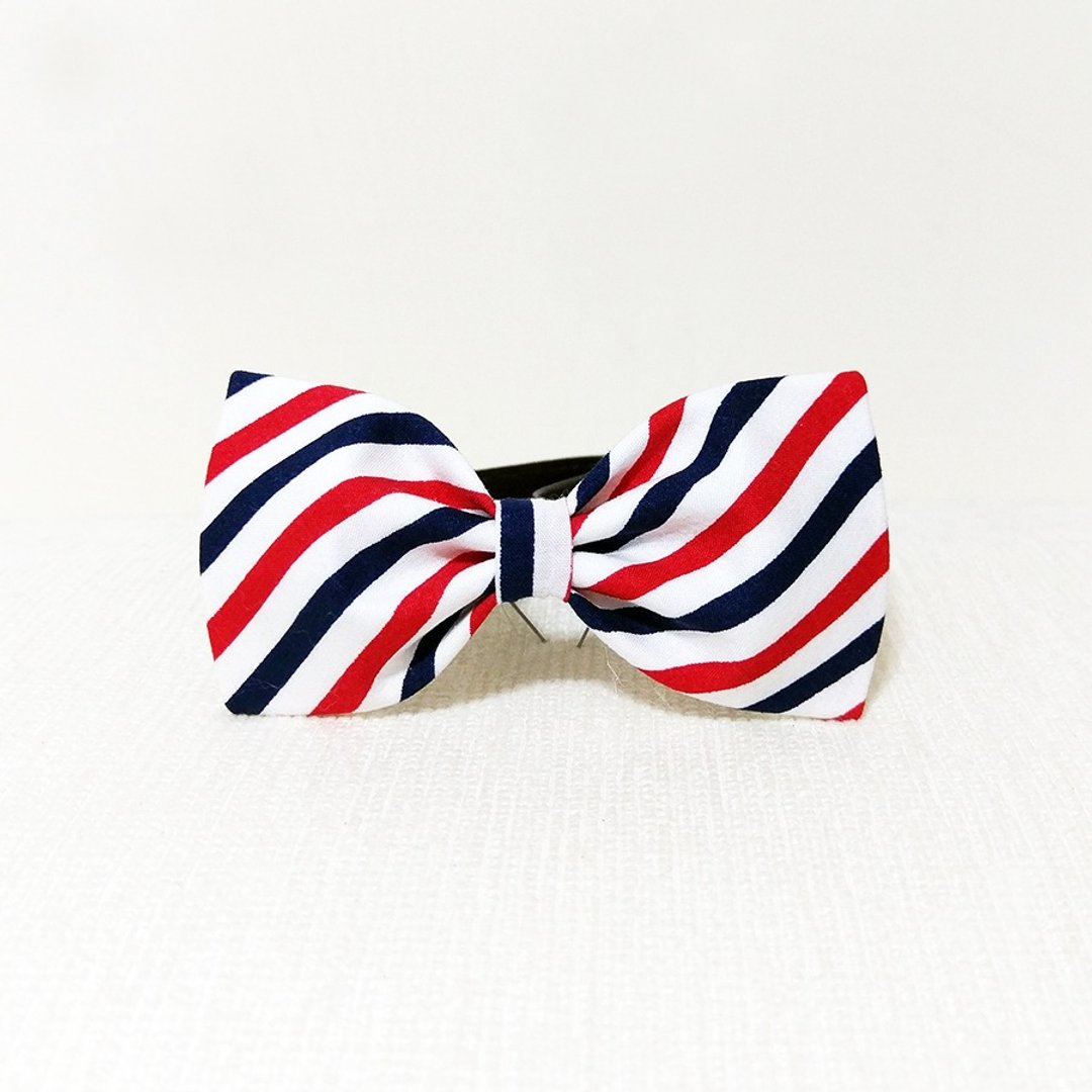 Ella Wang Design Bowtie 宠物 领结  猫 狗 红蓝白 条纹 绅士 - 项圈/牵绳 - 棉 红色