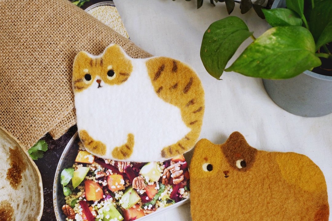 【在线】羊毛毡猫咪杯垫 / 在家做材料包、影片 - 编织/羊毛毡/布艺 - 羊毛 