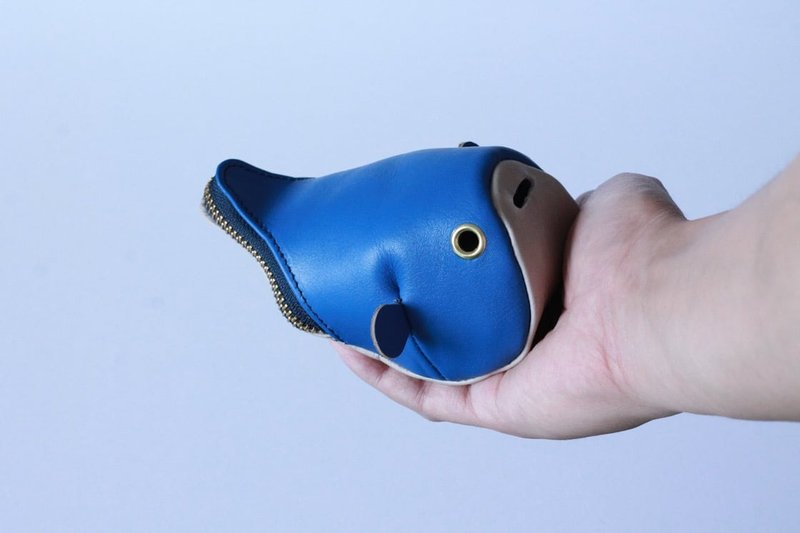 圆鼓鼓河豚皮革零钱包 - 化妆包/杂物包 - 真皮 蓝色