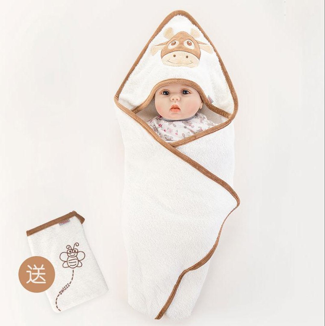 婴幼儿卡通带帽浴巾萌牛造型包巾纯棉 - 其他 - 棉 白色