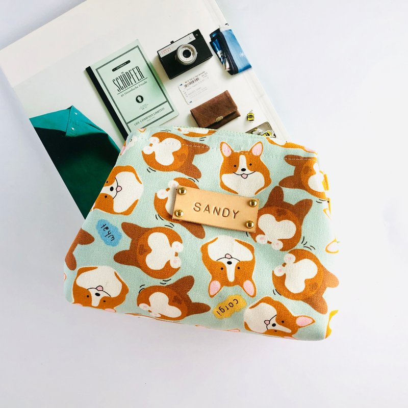 柴柴屁屁胖胖口金包 / 附赠免费打印字母皮标 - 化妆包/杂物包 - 棉．麻 绿色