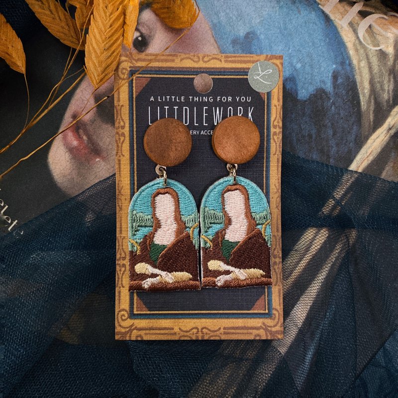 刺绣耳环 | 耳夹 / 耳钉 - 蒙娜丽莎 | Littdlework - 耳环/耳夹 - 绣线 多色