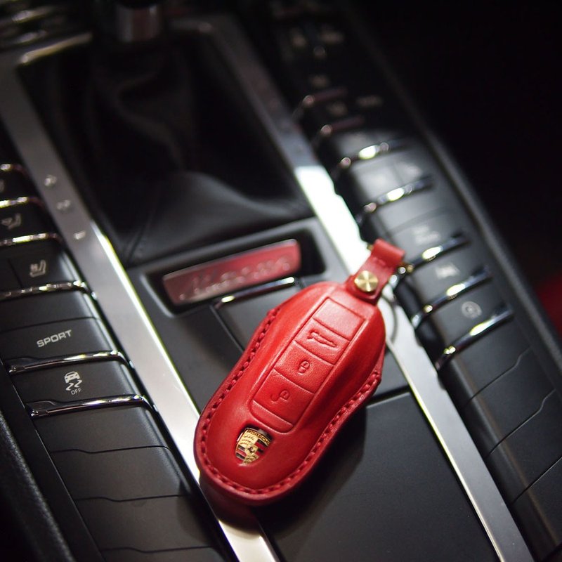 保时捷汽车钥匙皮套 Porsche Macan Cayenne Cayman 911 918 718 - 钥匙链/钥匙包 - 真皮 