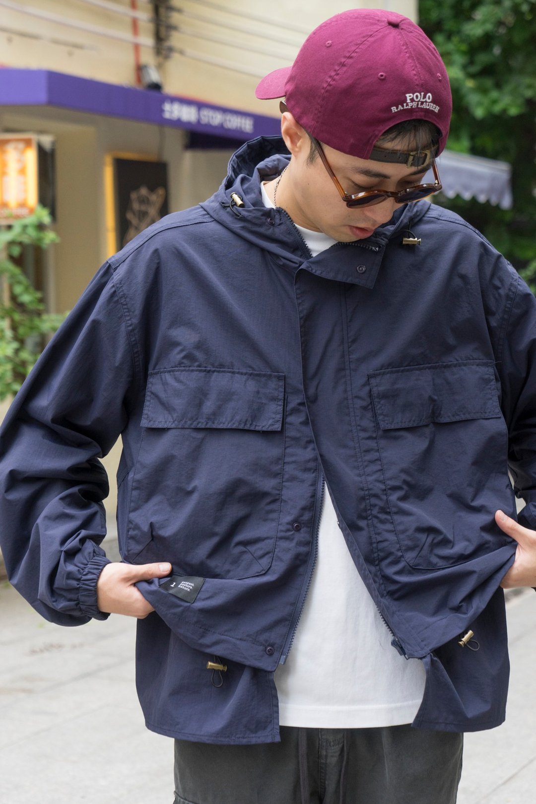 JACKET 日系潮流戶外輕防水寬鬆連帽風衣工裝外套 山系Cityboy - 男装外套 - 尼龙 蓝色