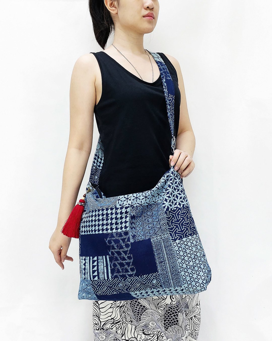 Thai Cotton Bag Women bag Hobo bag Shoulder bag Cross Body Bag Tassel Indigo - 其他 - 棉 蓝色