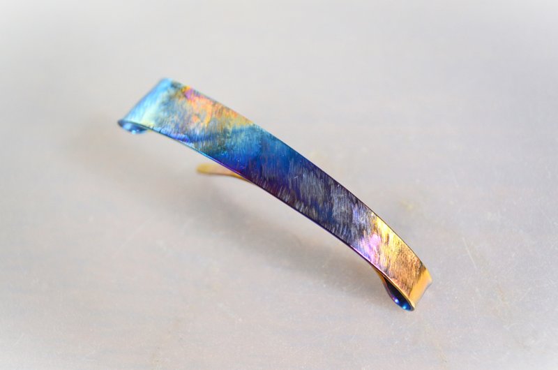 Titanium barrette・纯钛制发夹・蓝色玻璃C・75mm - 发饰 - 其他金属 蓝色