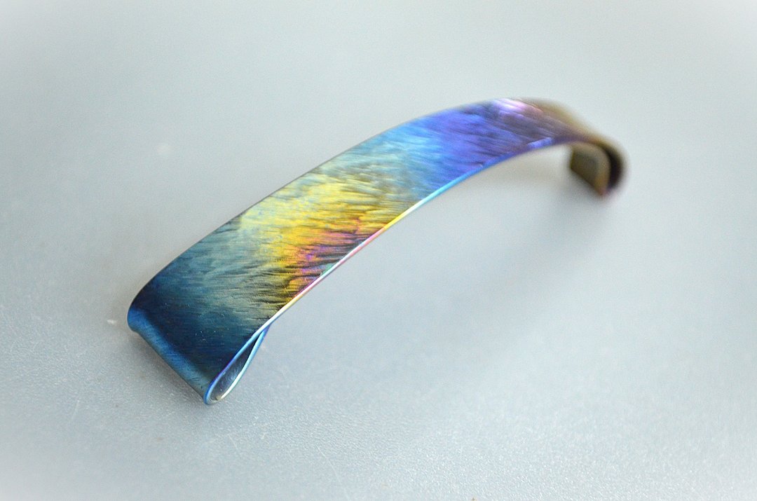 Titanium barrette・纯钛发夹・蓝绿色 A・67mm - 发饰 - 其他金属 蓝色