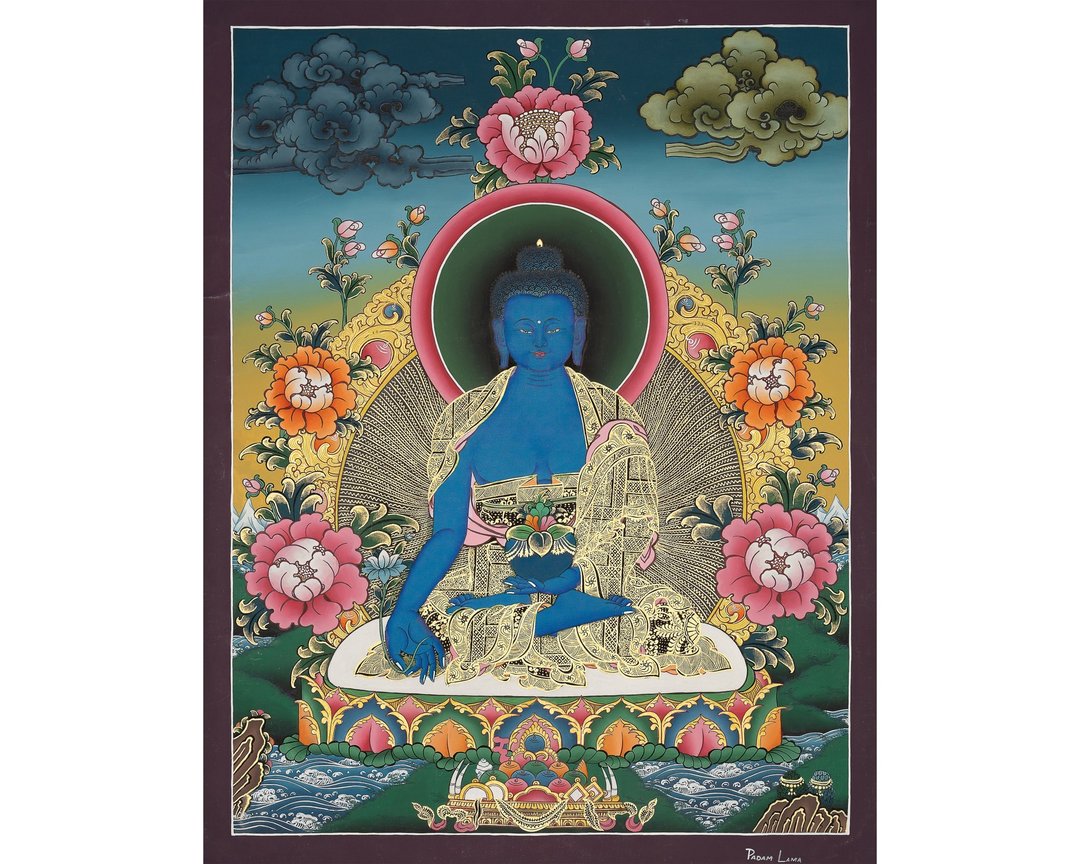 传统药师佛艺术——喜马拉雅圣坛画祈求和平与复兴 - 墙贴/壁贴 - 其他材质 蓝色