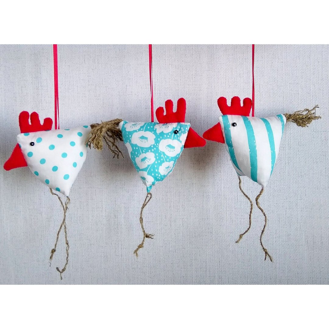 Blue White Chicken Garland, Chicken decor, Chicken Ornament - 墙贴/壁贴 - 棉．麻 蓝色