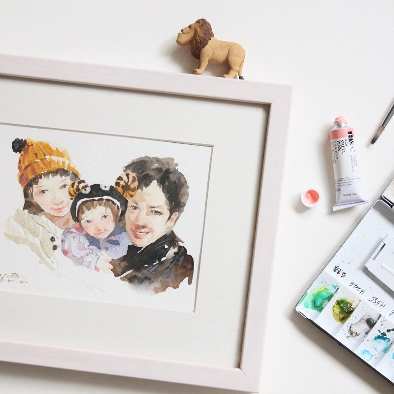 英式水彩 手绘定制画 -【多人】 - 订制画像 - 纸 白色